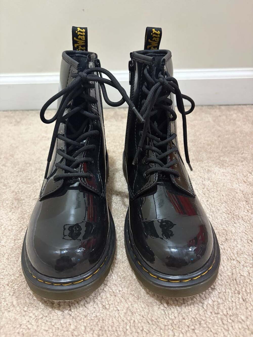 Dr. Martens Kids 1460 Patent Leather Black Lace Up Combat Boots Size 5
